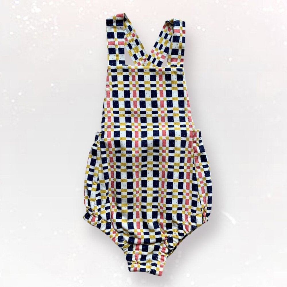 Handmade Color Squares Plaid Sunsuit